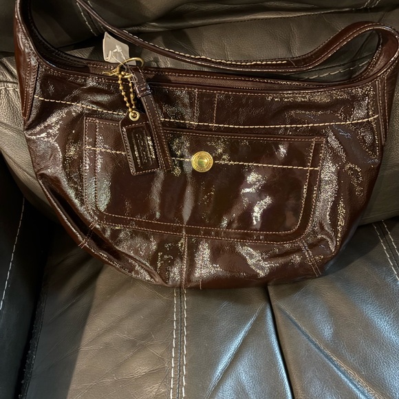 COACH Shiny Brown Patent Leather Embossed Shoulder Bag 11623 Purse Y2K